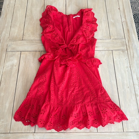 Tularosa Red Eyelet Cut Out Dress Medium - Picture 2 of 5